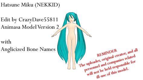 Nude miku - Models in order of appearance: Miku Hatsune Append JK style (Tda) by tetsuok9999 (this is a preview,of the model looking amazing af) Original Model by Duekko ,and you can find the download HERE. MMD - Apearance Miku ver1.00 by TOUKO-P (another preview of the model in its glory) Original model by mamama,but the download is by TOUKO-P. Download ...